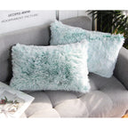 Uhomy 2 Packs Fluffy Accent Pillows Cover 20"x12", Soft Green Ombre Faux Fur Throw Pillow Case, Modern Luxury Decorative Square Cushion Cover for Farmhouse Home Decor for Sofa/Bed/Chair, 50x30cm