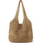 Beach Bag, Straw Beach Bags For Women, Floral Designed Beach Tote Lightweight Foldable Straw Bag