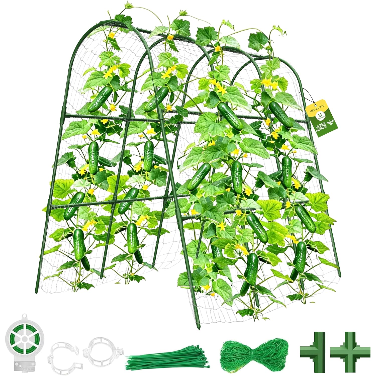 Cucumber Trellis For Raised Bed,U-Shape Garden Trellis For Climbing Plants Outdoor, Metal Arch Vegetables Trellis, Plant Support For Vine (Green, 47.2X47.2 X21.6)