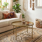 Homcom 24" Round Coffee Table With Hammered Tray Top, Vintage Metal Center Table For Living Room, Bedroom, Side Table, Gold