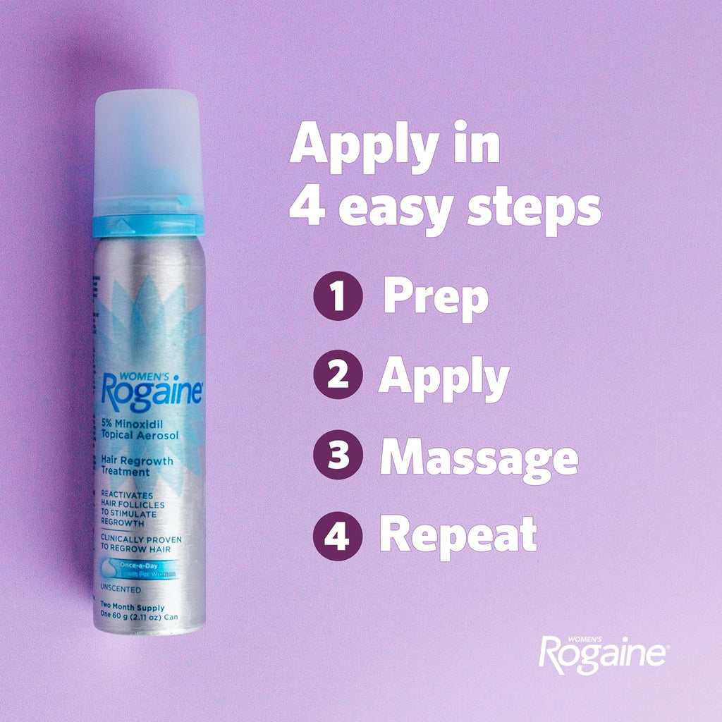 Women'S Rogaine Hair Growth Foam, 5% Topical Minoxidil, 4 Mo, 2X 2.11 Oz