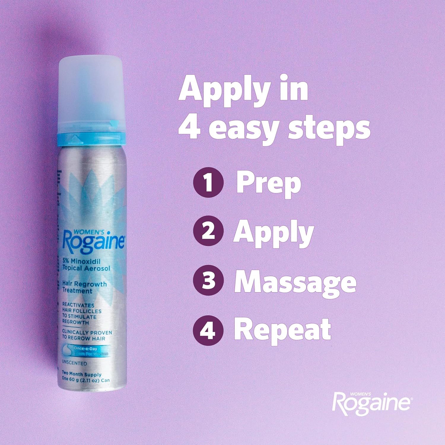 Women'S Rogaine Hair Growth Foam, 5% Topical Minoxidil, 4 Mo, 2X 2.11 Oz