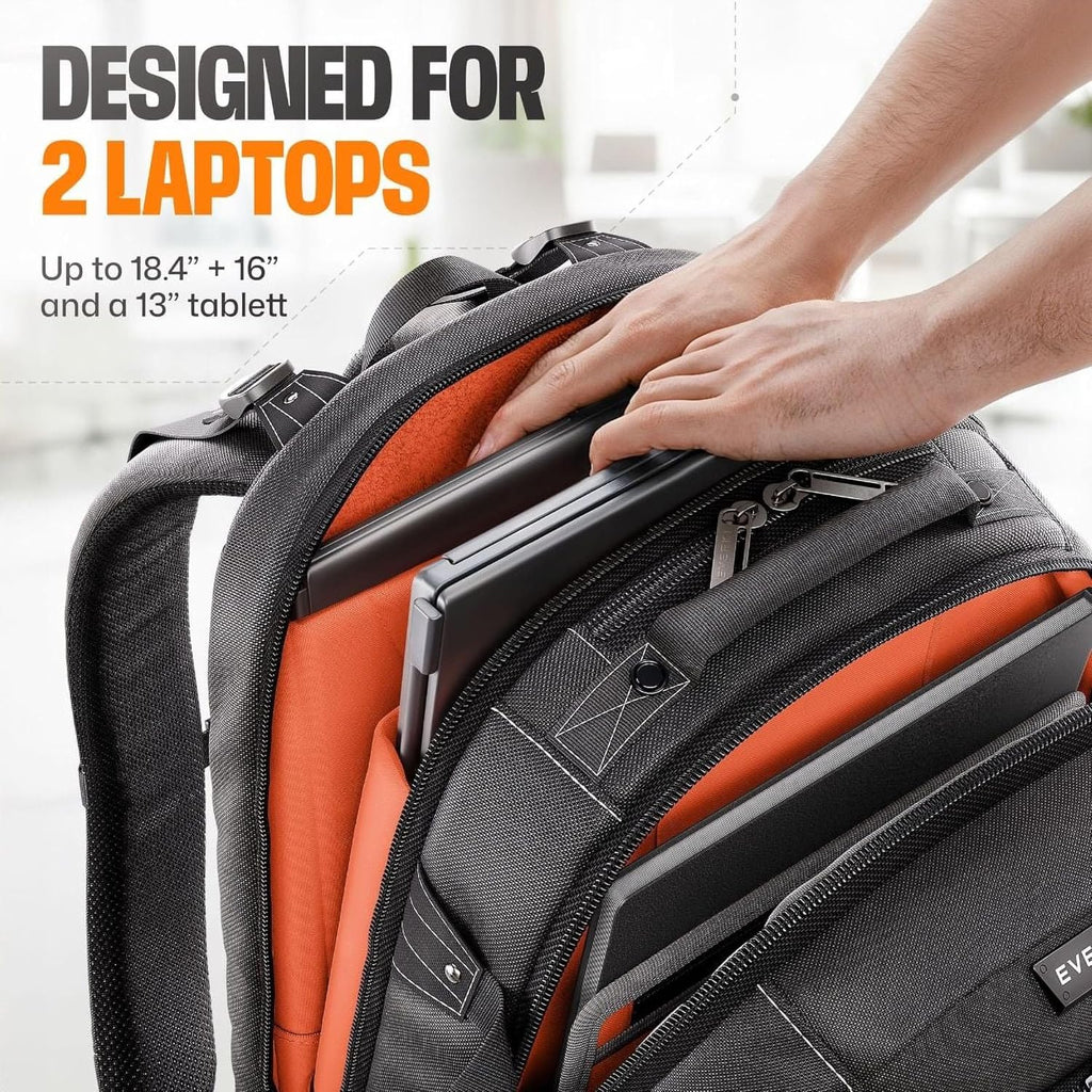 Everki Business 120 Pro 2 Laptop Backpack 40L W/Rain Cover Mesh Accessories Pouch & Quick Release Magnetic Keychain-2 Travel Laptop Compartments Fit Up To 18.4"Rfid Pocket Patented Corner Protection