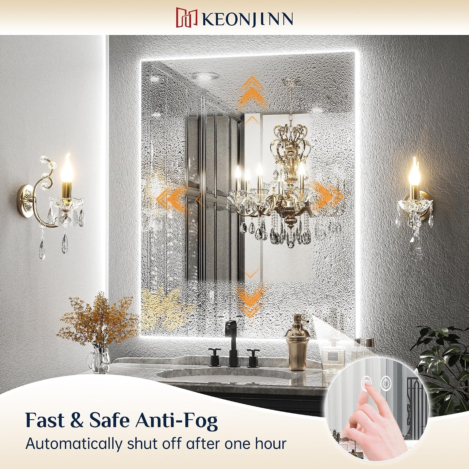 Keonjinn 72 X 36 Inch Led Bathroom Mirror With Lights, Backlit Mirror 3 Colors Lights, Hd Tempered Glass, Safe Defogging, Stepless Dimmable, Ul Listed Power Driver, Wall Mounted Lighted Vanity Mirror