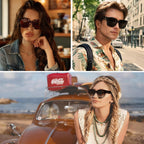 Polarized Sunglasses Fit Over Glasses for Women Men Oversized Square Shades UV400 Protection (3pack) Black + Pattern + Brown Grading