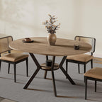 42"-58" Extendable Round Dining Table For 4-6, Kitchen Oval Table With Built-In Flip Leaf & Storage Shelf, Space Saving Modern Design With Sturdy Metal Legs For Kitchen, Living Room & Small Apartments