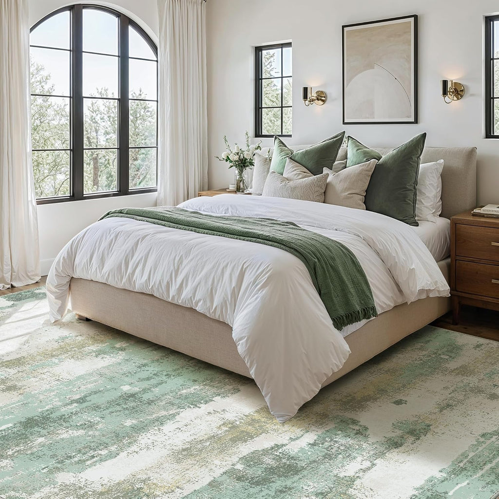 BEIMO Area Rugs 5x7 for Living Room Bedroom, Modern Abstract Machine Washable Large Light Green Rug Soft Rug, Low Pile Floor Carpet with Non Slip Backing for Dining Room