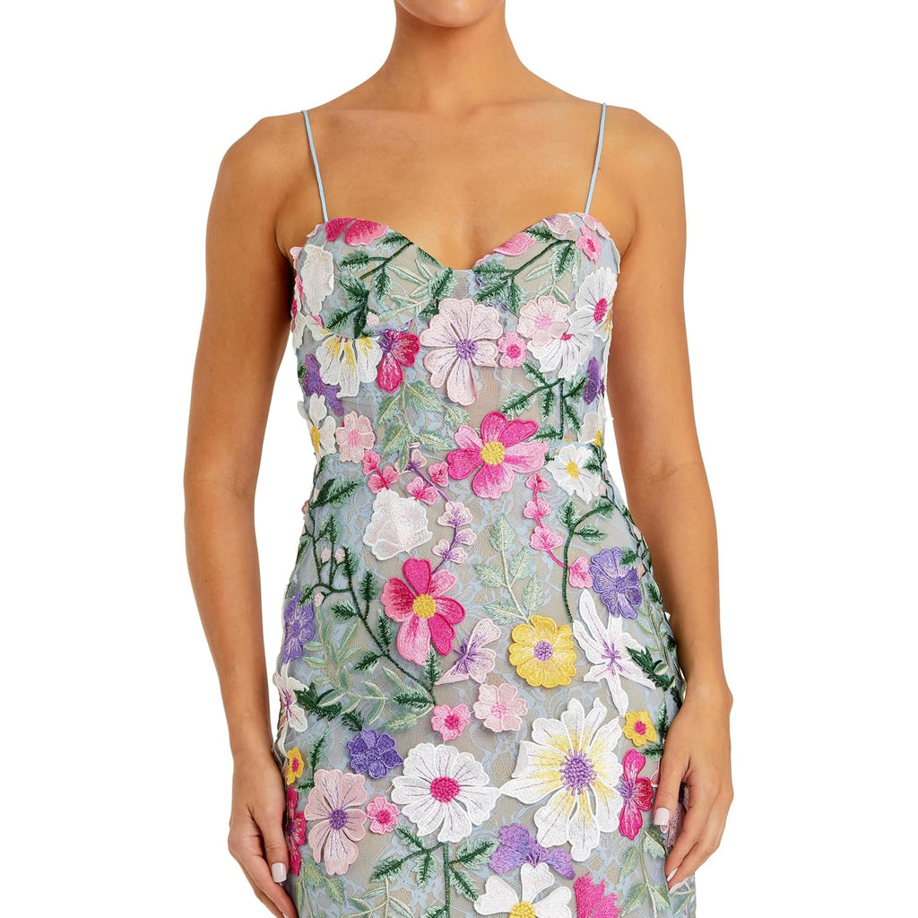 Petite Floral Embroidered Sleeveless Bustier Gown