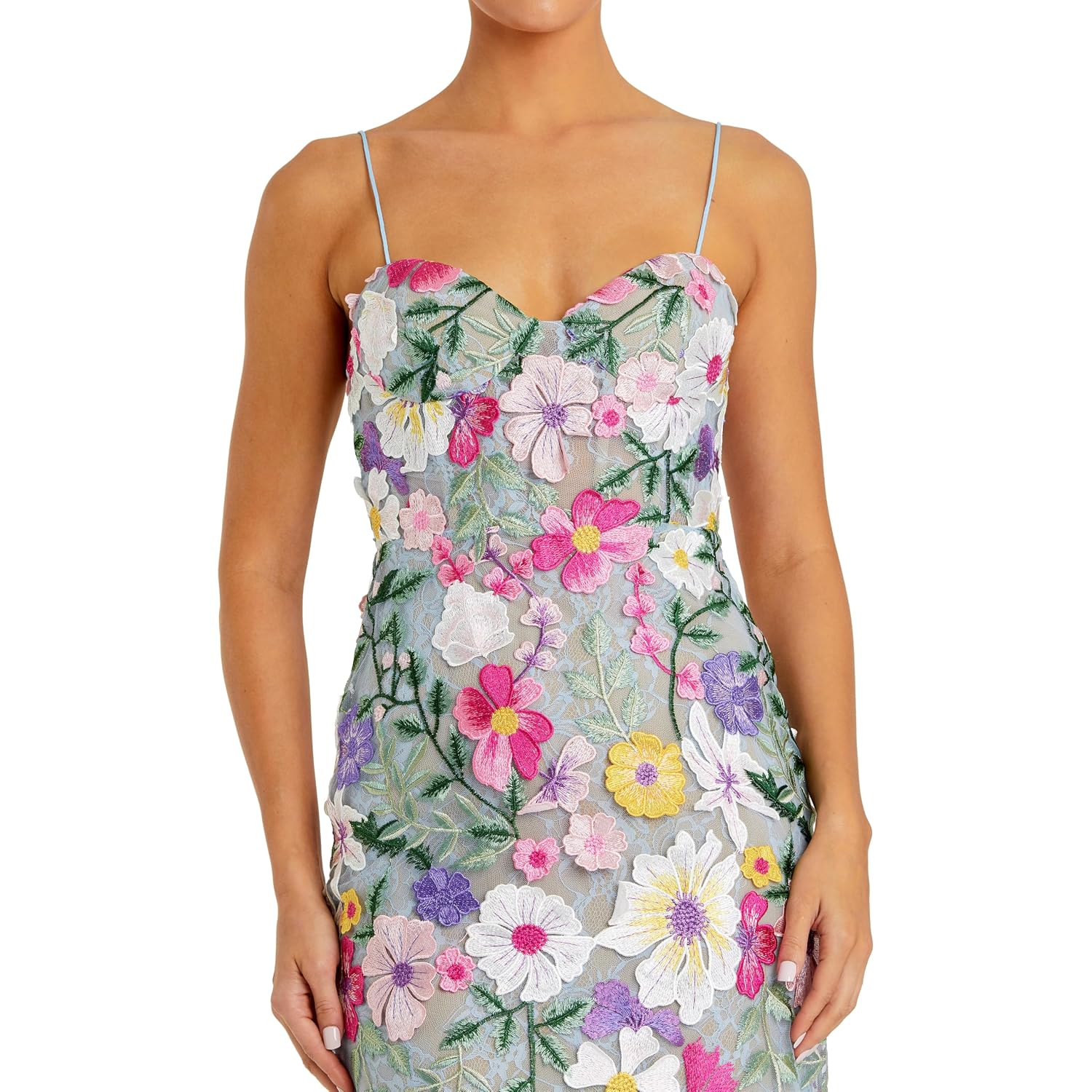 Petite Floral Embroidered Sleeveless Bustier Gown