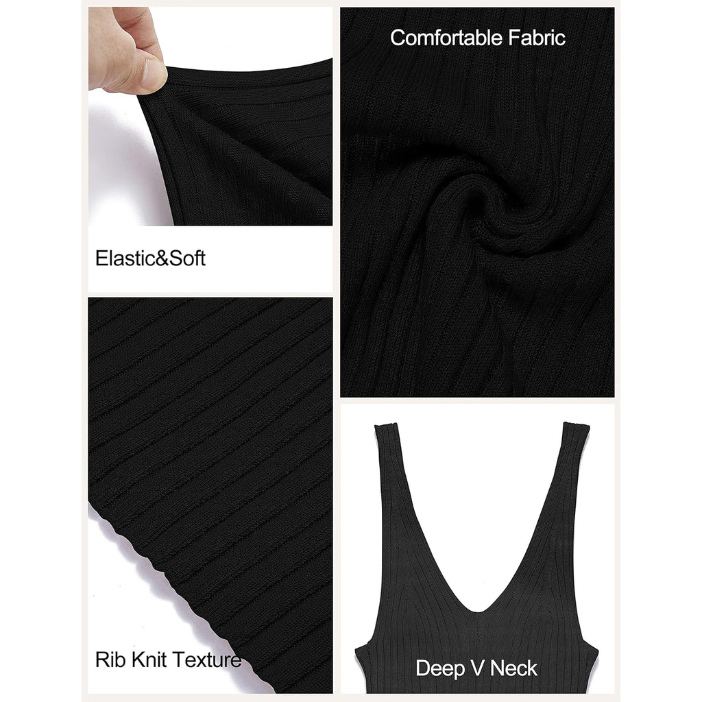 Merokeety Womens Summer Bodycon Knit Midi Dress 2026 Deep V Neck Sleeveless Baby Shower Vacation Ribbed Long Sweater Dresses