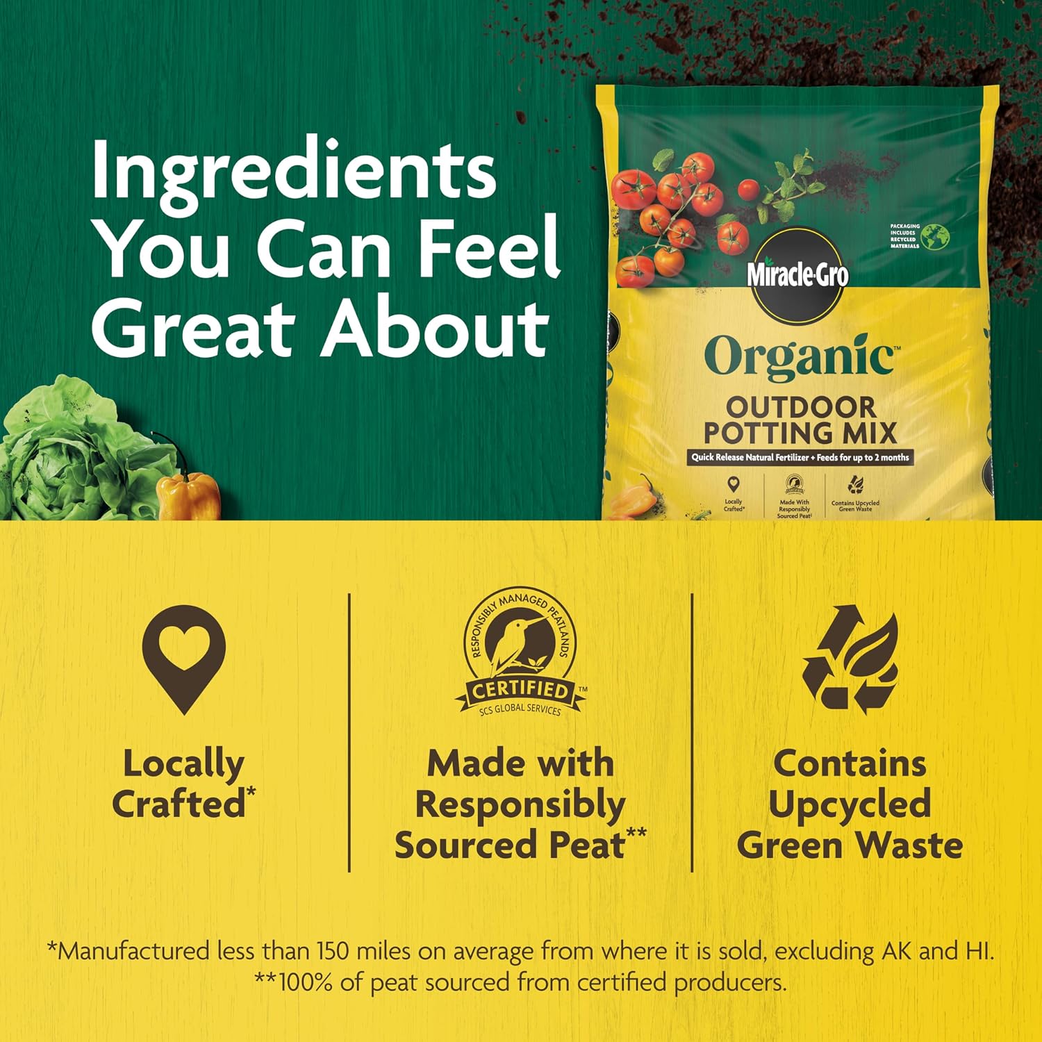 Miracle-Gro Organic Outdoor Potting Mix, 16 Qt. | Plant Soil For Outdoor Container Plants, Contains Quick-Release Natural Fertilizer, Omri Listed