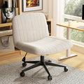 Cross Legged Office Chair, Armless Wide Chair'S For Vanity Desk, Criss Cross Comfy Chairs With Back, Desk Chair/S Of Height Adjustable Swivel, White