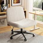 Cross Legged Office Chair, Armless Wide Chair'S For Vanity Desk, Criss Cross Comfy Chairs With Back, Desk Chair/S Of Height Adjustable Swivel, White