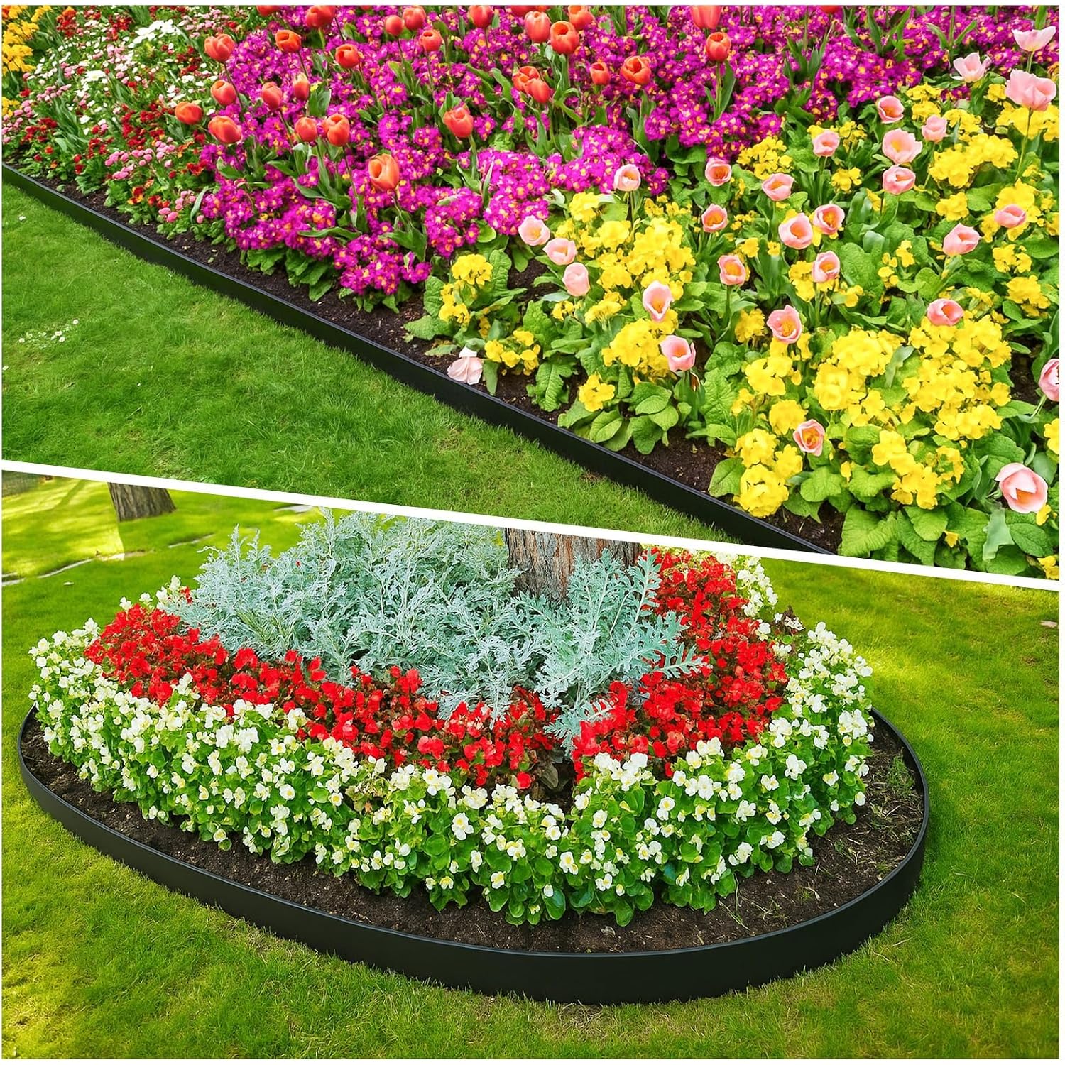Mixc 100Ft Landscape Edging Kit With 150 Spikes, Not Digging Flexible Plastic Edge Border For Landscaping, Lawn, Garden, Flower Beds, Yard, Paver, Playground, Pathway,3Pack, 33Ft Each,1.5In High