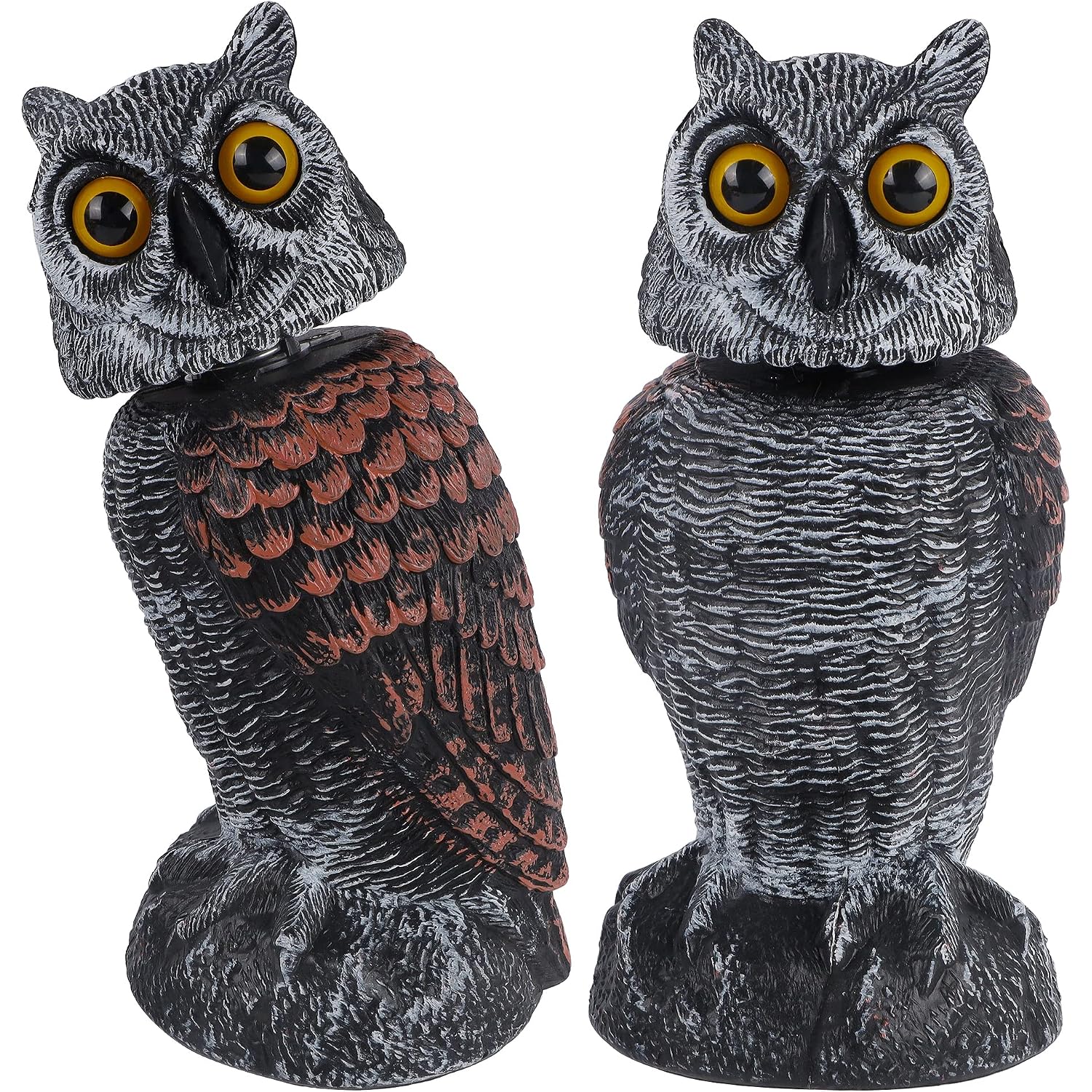 Hausse 2 Pack Fake Owl Decoys To Scare Birds Away, Rotating Head Plastic Owl Bird Deterrents, 10.6 Inch Height Bird Scarecrow Nature Enemy Horned Pest Repellent For Outdoor Garden Yard