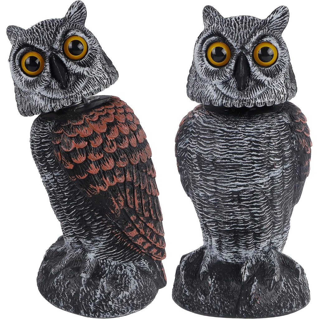 Hausse 2 Pack Fake Owl Decoys To Scare Birds Away, Rotating Head Plastic Owl Bird Deterrents, 10.6 Inch Height Bird Scarecrow Nature Enemy Horned Pest Repellent For Outdoor Garden Yard