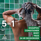 Irish Spring 5 In 1 Moisturizing Body Wash For Men, Shampoo, Conditioner, Body And Face Wash, And 24 Hour Deodorizer, Paraben-Free, Fresh Eucalyptus & Bergamot Scent, 30 Fl Oz - Packaging May Vary
