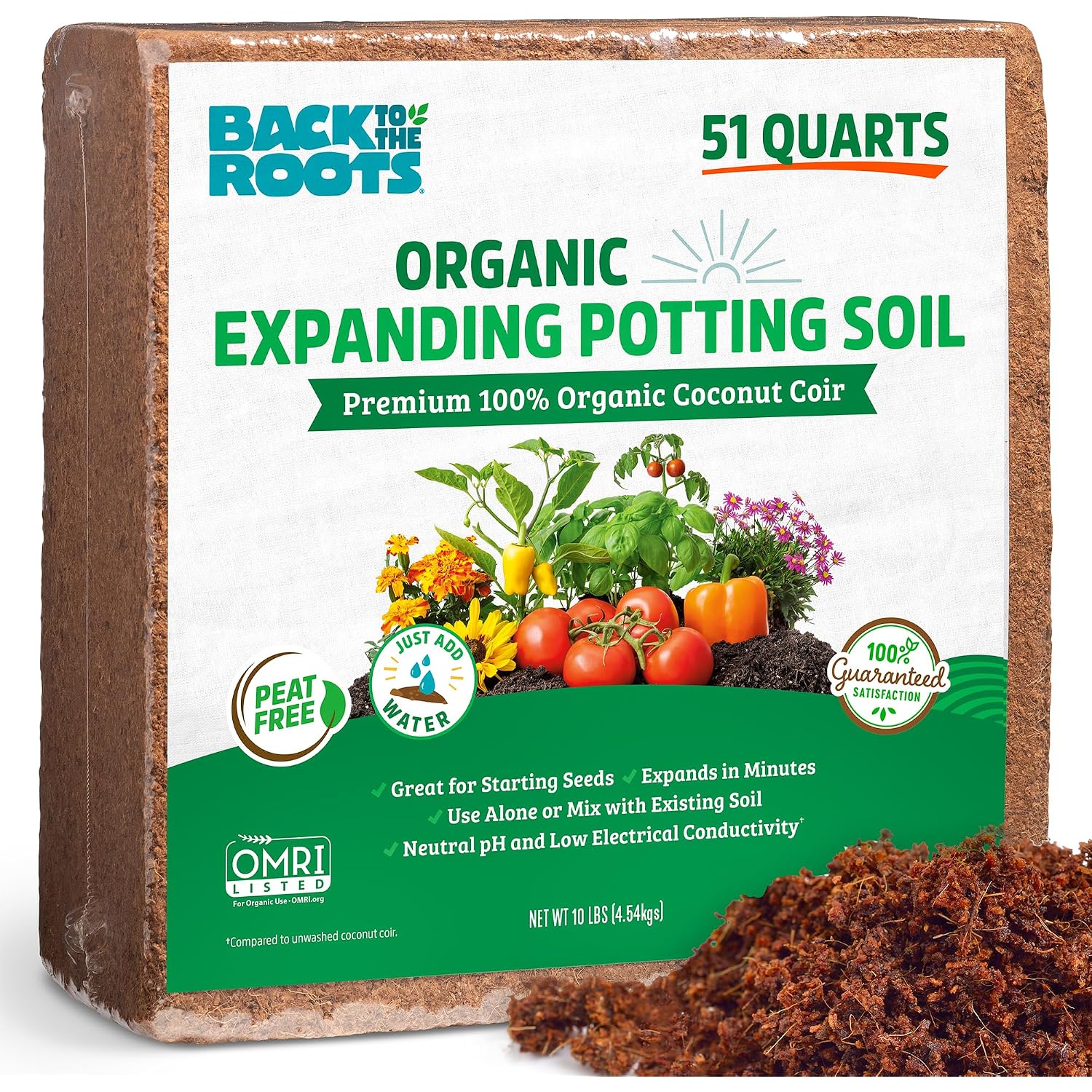 Back To The Roots Organic Coir, 51 Quart Expanding Soil, Great For Seeds And Potting
