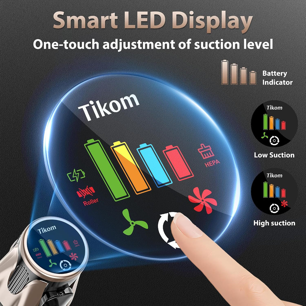 Tikom V850 Cordless Vacuum Cleaner For Home, 50000Pa/550W 70Mins Stick Vacuum With Led Touch Screen, 1.8L Dust Cup, Charging Wall Dock, Anti-Tangle, Lightweight Vacuum For Pet Hair, Hard Floor, Carpet