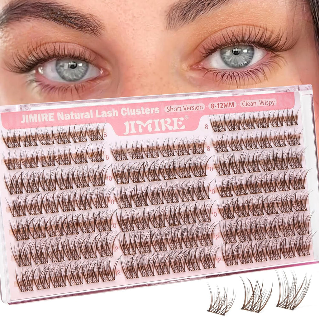 Brown Lash Clusters 8-12MM Short Lashes Clusters Wispy Individual Lashes with Clear Band C-Curly Cluster Eyelash Extensions 120Pcs DIY Lash Extensions at Home by JIMIRE
