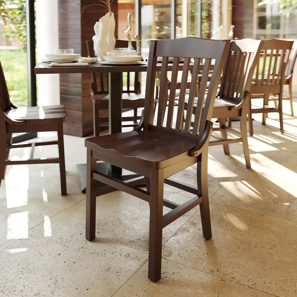 Flash Furniture Hercules Series School House Back Mahogany Wood Dining Chair, Traditional Elegant Wood Restaurant Chair, Walnut Wood