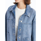 Jean Jackets For Women Trendy Button Up Denim Shirt Jacket Oversized Long Sleeve Coat Fashion Clothes With Pockets