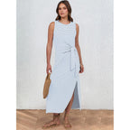 Anrabess Womens Summer Casual Sleeveless T Shirt Midi Dress Slim Fit Tie Waist Split Tank Long Dresses 2026 Vacation Sundress