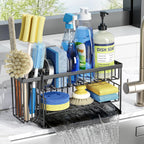 2-Tier Kitchen Sink Caddy Organzier Rack With Dish Brush Sponge Holder | Kitchen Sink Countertop Organization Storage,Home Decor Accessories Essentials Stainless Steel