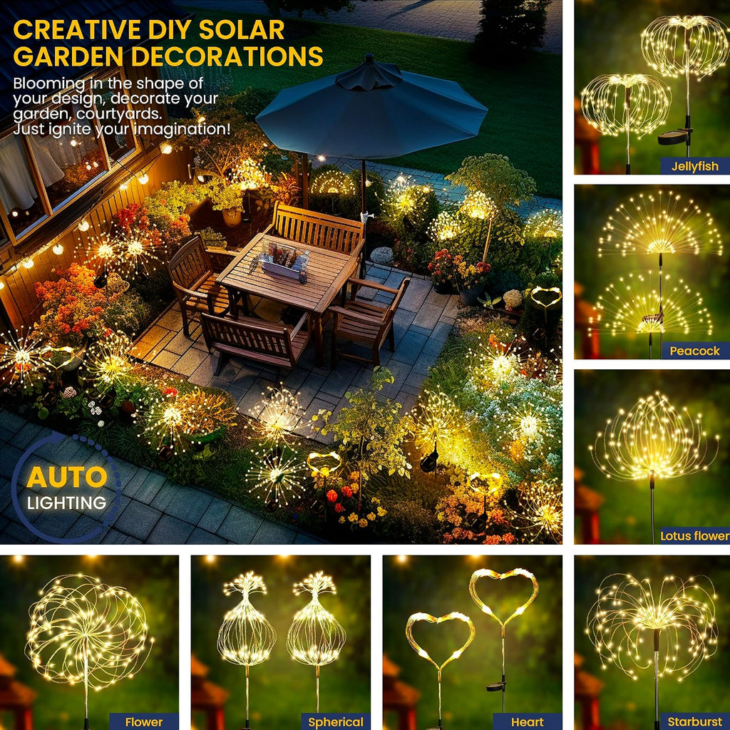 Gigalumi Garden Decor Outdoor Lights 120Led 2Pack, Solar Garden Lights Outside Fairy Firework Decorative,Solar Powered For Yard Pathway Flowerbed Planter Balcony, Gifts For Mom(Warm White