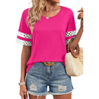 Xieerduo Women Blouses Dressy Casual Summer Tops Color Block Short Sleeve Shirts Fashion Business Casual Outfits