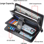 Lavemi Womens Large Capacity Genuine Leather RFID Blocking Wallets Wristlet Clutch Card Holder