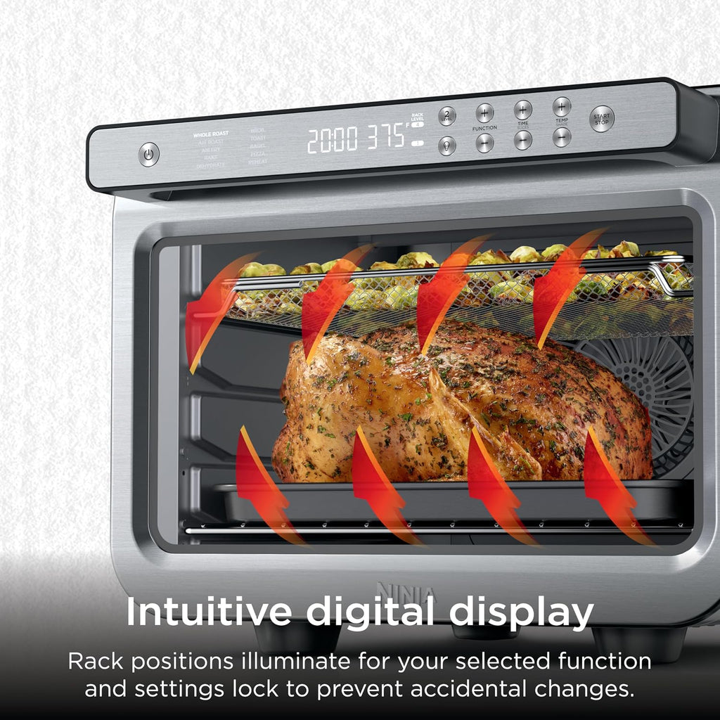 Ninja Air Fryer & Toaster Oven Combo | 10-In-1 Prestige Smart Xl Countertop Oven | Bake Up To 20 Cookies, Fit Up To A 12Lb Turkey | Pizza, Toast, Bake, Dehydrate | 1800 Watt | Stainless Steel | Dt501