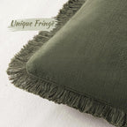 Miulee Decorative Throw Pillow Covers Neutral Linen Fringe Throw Pillows Set Of 2 Olive Green Boho Farmhouse Cushion Covers With Tassels For Couch Sofa Bed Living Room Spring Home Decor 20X20 Inch