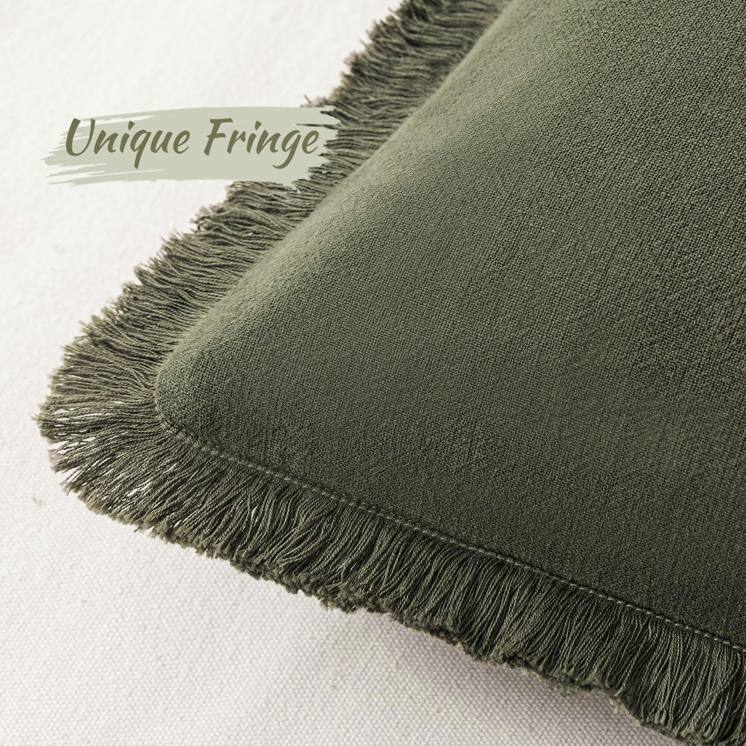 Miulee Decorative Throw Pillow Covers Neutral Linen Fringe Throw Pillows Set Of 2 Olive Green Boho Farmhouse Cushion Covers With Tassels For Couch Sofa Bed Living Room Spring Home Decor 20X20 Inch