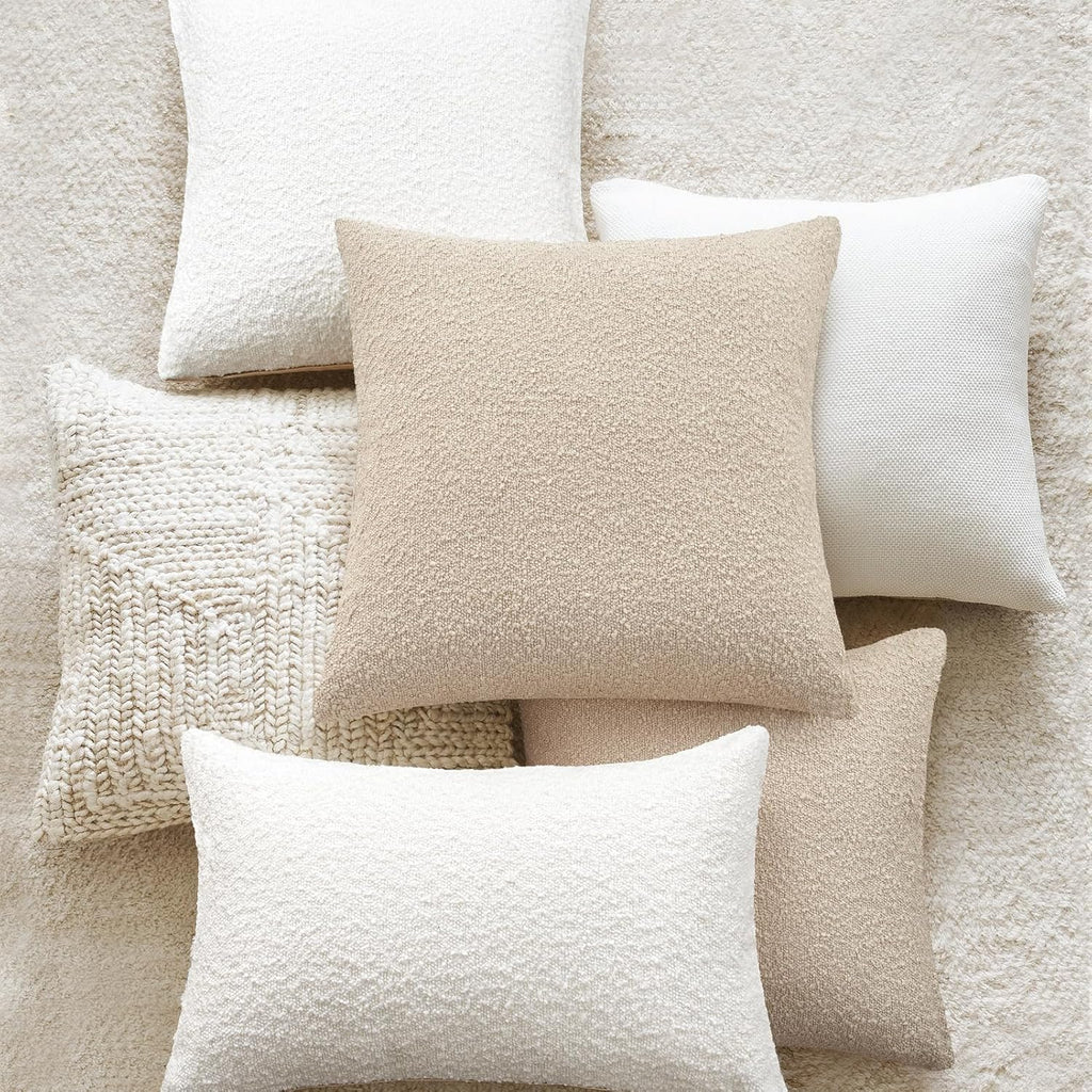 Topfinel Beige White Boucle Pillow Cover Set of 4 Complete Sofa Layering Set Modern Farmhouse & Neutral Chair Sofa Couch Bedding Room Decor (12"x20"x2,18"x18",20"x20")