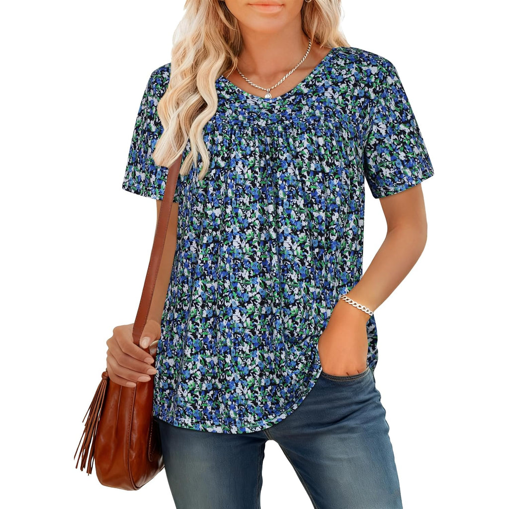 T Shirts for Women Short Sleeve Tops Casual Pleated Front Blouses V Neck Summer Tees 2026