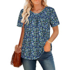 T Shirts for Women Short Sleeve Tops Casual Pleated Front Blouses V Neck Summer Tees 2026