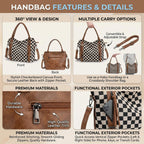 Checkered Crossbody Bag, Brown Checkered Purse, Large Capacity Shoulder Bag, Handbag With Wallet And Cherry Charm