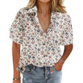 Cotton Linen Button Down Shirt for Women V Neck Collared Blouse Casual Short Sleeve Tops with Pocket