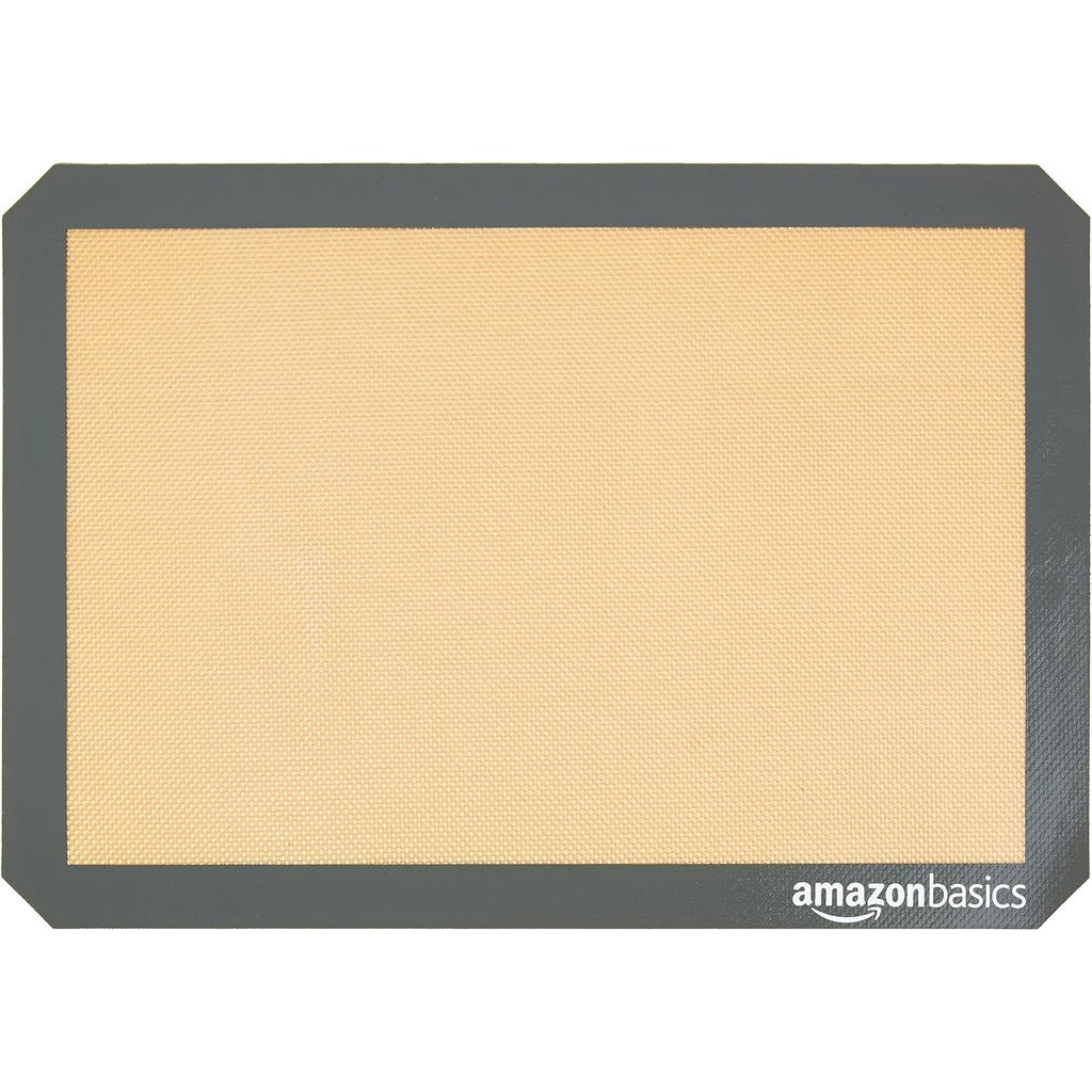 Amazon Basics Silicone Rectangular Baking Mat, Non-Stick, Reusable, Dishwasher Safe, Food Safe, Heat Resistant, 16.5" X 11.6", Beige/Gray, 2-Pack