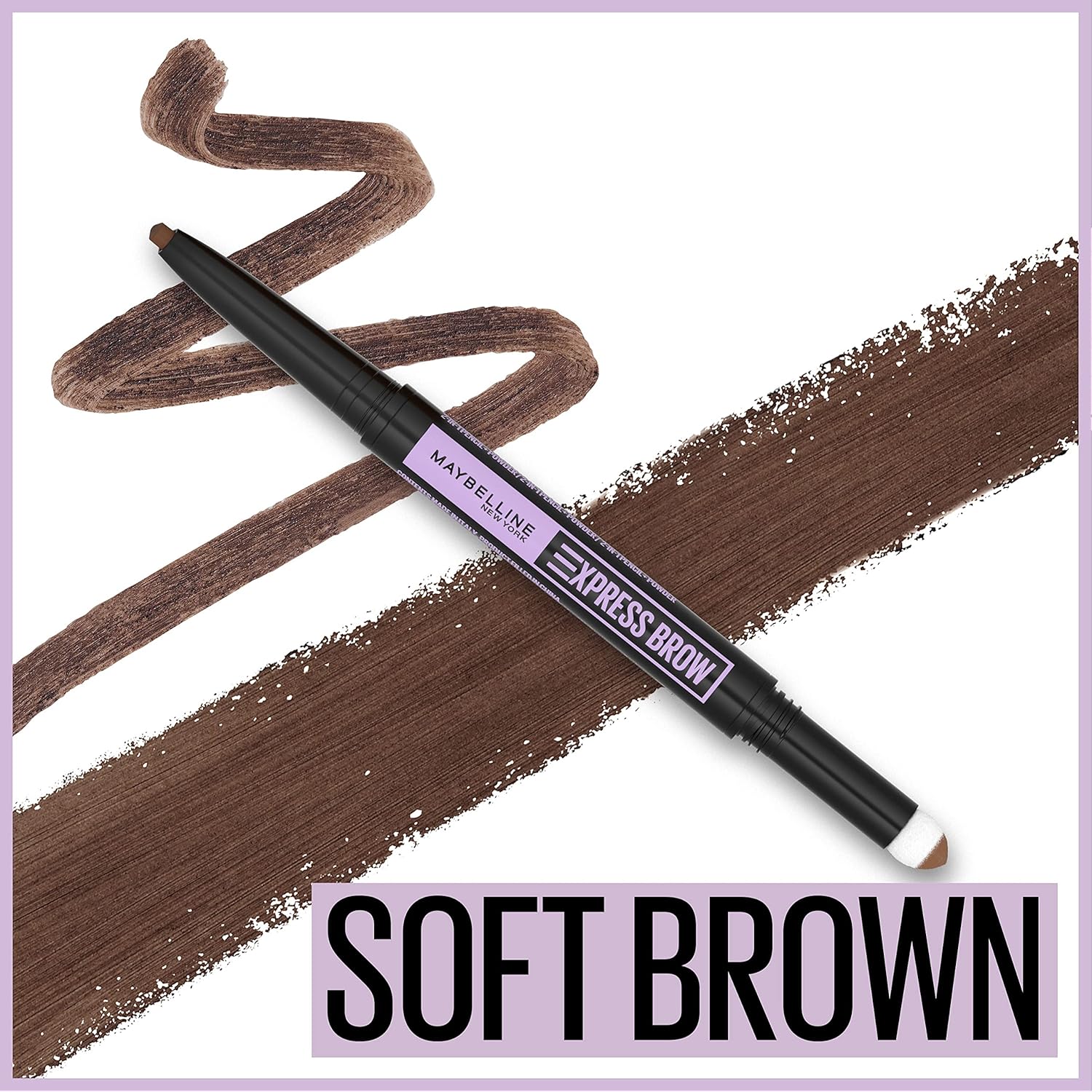 Maybelline Express Brow 2-In-1 Pencil and Powder Eyebrow Makeup, Soft Brown, 1 Count