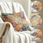Boho Throw Pillow Covers 18X18 Inch Set Of 2,Soft Pillowcases Bohemia Carpet Printing Pattern Decorative Sofa Living Room Bed Square Pillow Case Cushion Cover-Cream Color