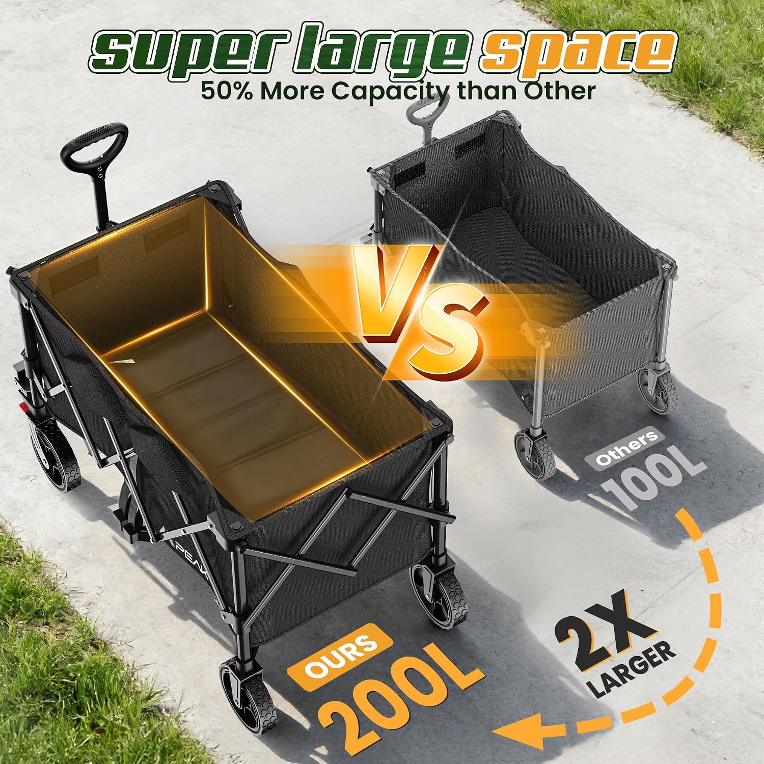 Wagons Carts Foldable,Collapsible Wagon With Wheels,450Lbs Heavy Duty Beach Wagon Cart,Lightweight Portable Folding Utility Wagon Cart With Cup Holders For Camping, Garden, Sports, Grocery Pcs