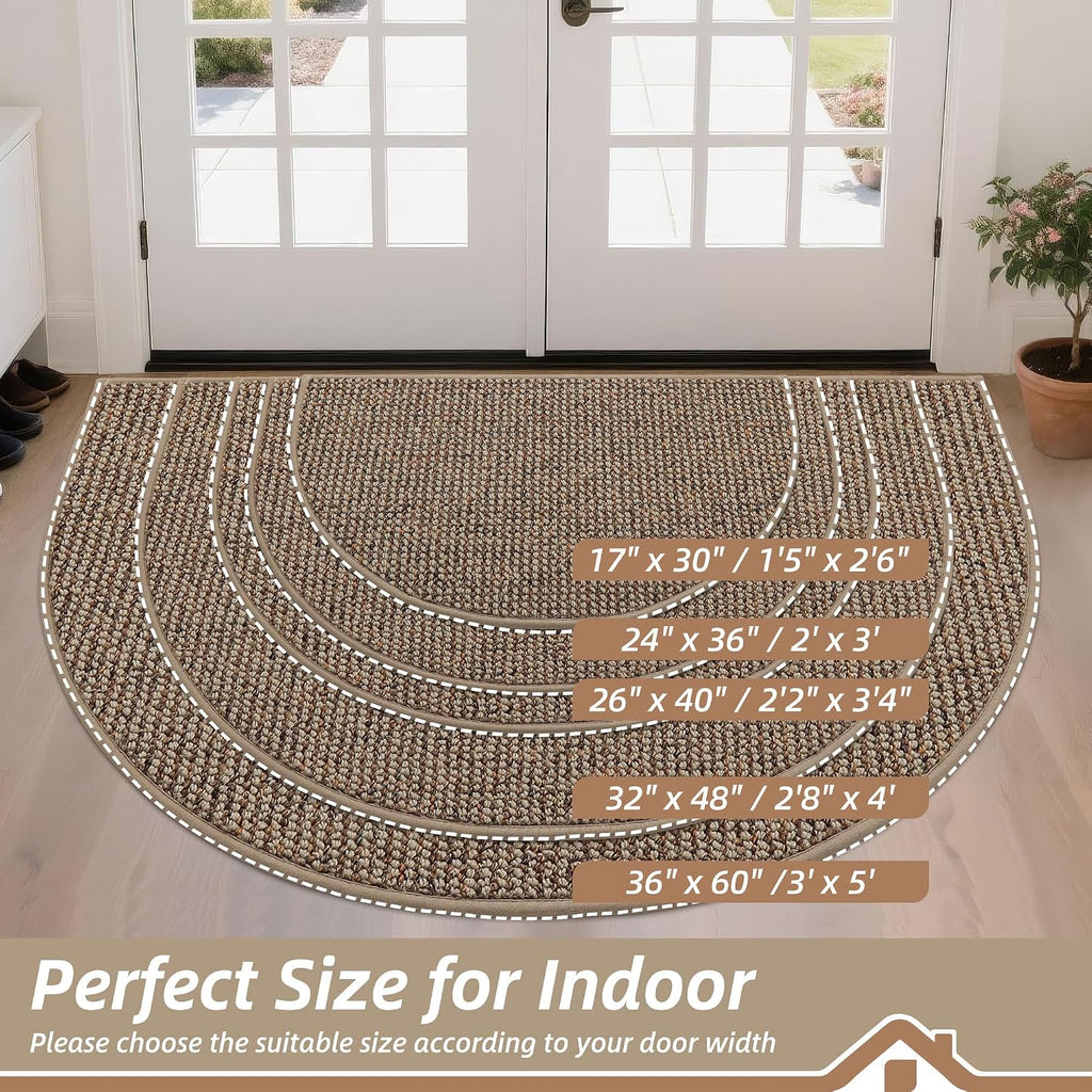 Beqhause Dirt Trapper Door Mat 17" X 30" Half Circle Non Slip Rug, Taupe | Washable Indoor Door Mat, Absorbent Doormats Entrance, Low Profile Welcome Floor Mat For Front Back Door, Small Rugs Entryway