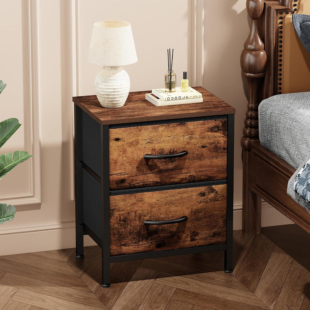 Sweetcrispy Nightstand Set Of 2 With 2 Storage Drawers, Small Bedside Table | Storage Organizer For Bedroom, Nightstand With Wooden Top, Fabric Cabinet, End Table Furniture, Dresser For Closet
