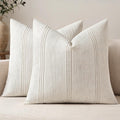 Miulee Striped Throw Pillow Covers 20X20 Decorative Textured Pillow Covers Pack Of 2 Linen Cushion Cases For Couch Bed Sofa Livingroom Farmhouse Home Decor, Natural Beige