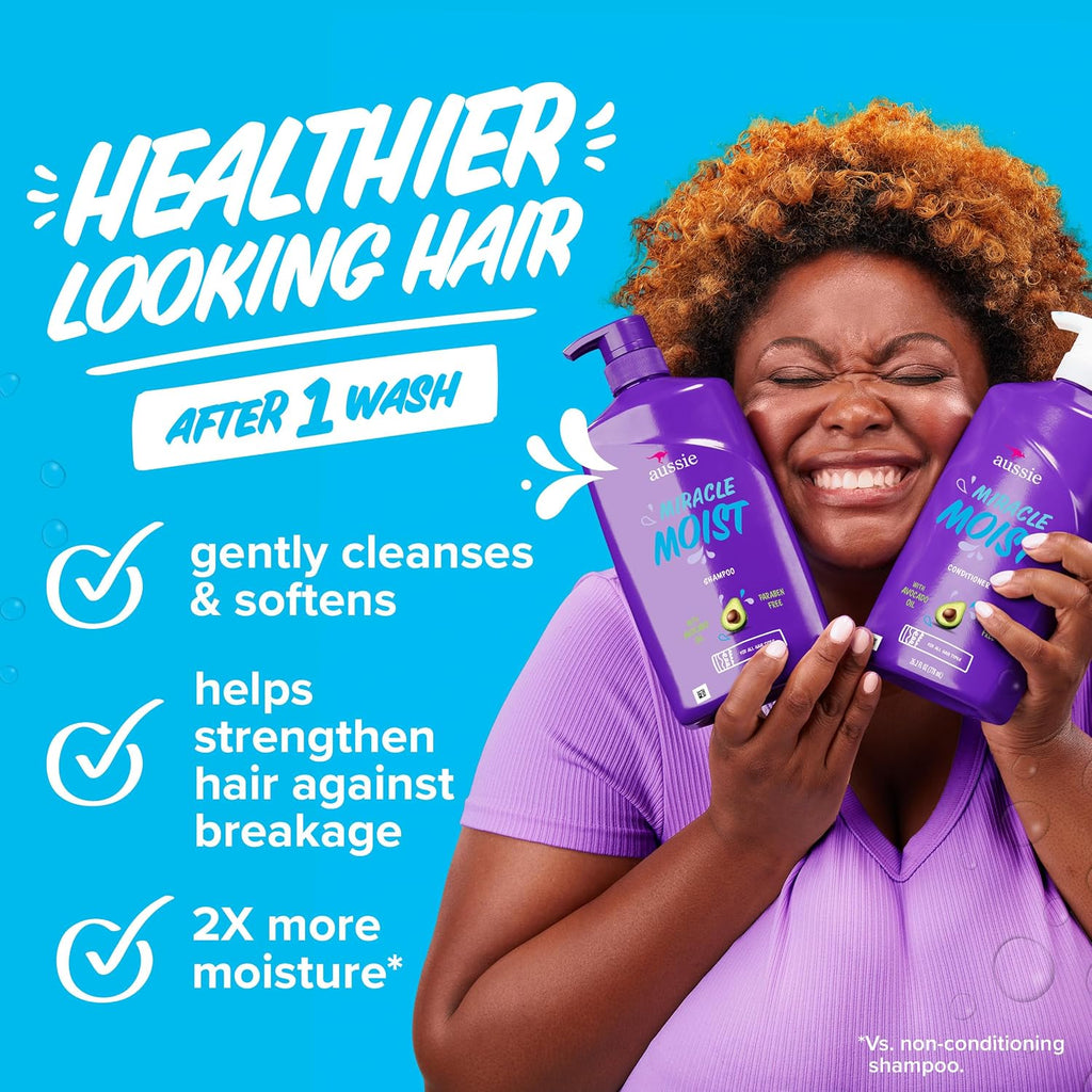Aussie Miracle Moist Shampoo And Conditioner With 3 Minute Miracle Deep Conditioner, Avocado & Jojoba Oil, Paraben-Free, Moisturizes & Detangles, All Hair Types, Citrus Floral Scent, 3 Pack 68.4 Fl Oz