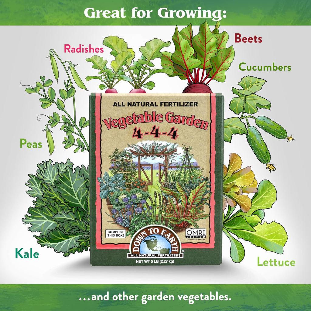 Down To Earth All Natural Fertilizers Organic Vegetable Garden - 5 Lb | Plant Food For Vegetables, Herbs, Greens, Containers, Raised Beds, 4-4-4 Formula For Spring And Summer Gardens