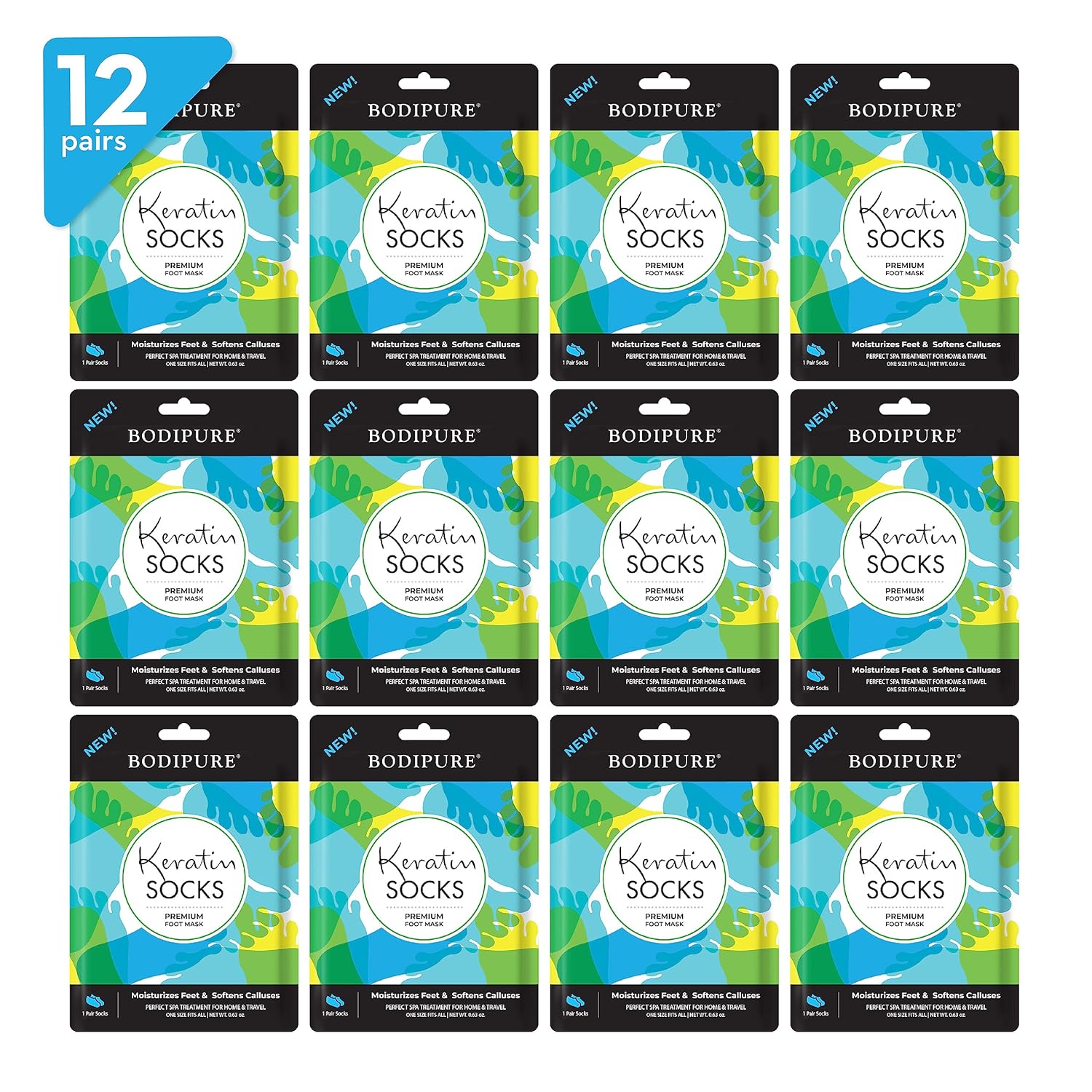 Bodipure Premium Foot Mask Keratin Socks | At Home Spa Moisturizer Socks for Dry Cracked Feet, Callus & Heel Softening | Easy-to-Use Pedicure Foot Repair | Chemical-free Feet Treatment | 12 Pairs