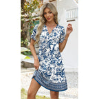 Wiholl Summer Dresses For Women Casual V Neck Wedding Guest Dress Hawaiian Midi Dress Fashion Beach Vacation Clothes